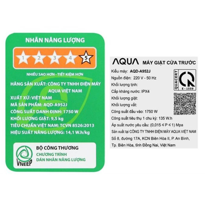 Máy giặt Aqua 9.5kg Inverter AQD-A952J.BK