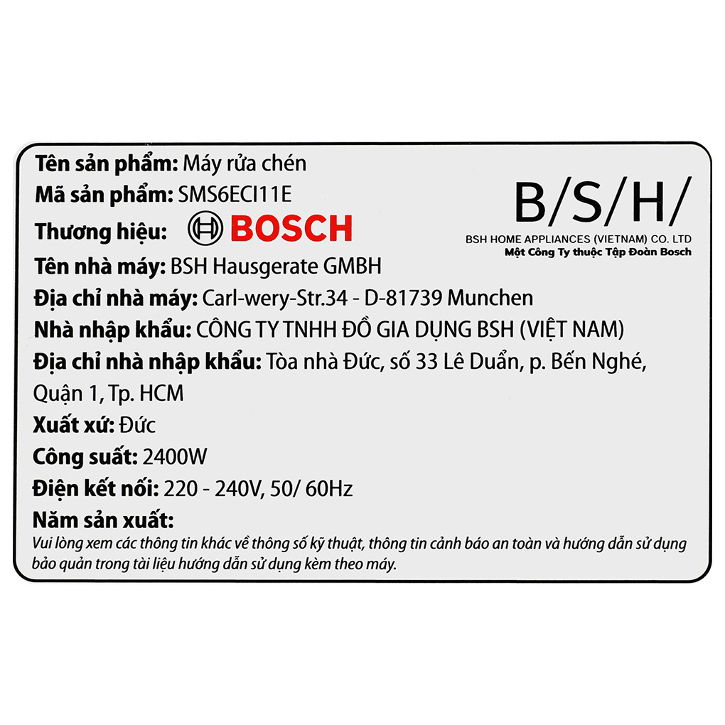 Máy rửa bát độc lập Bosch SMS6ECI11E - 14 bộ Châu Âu