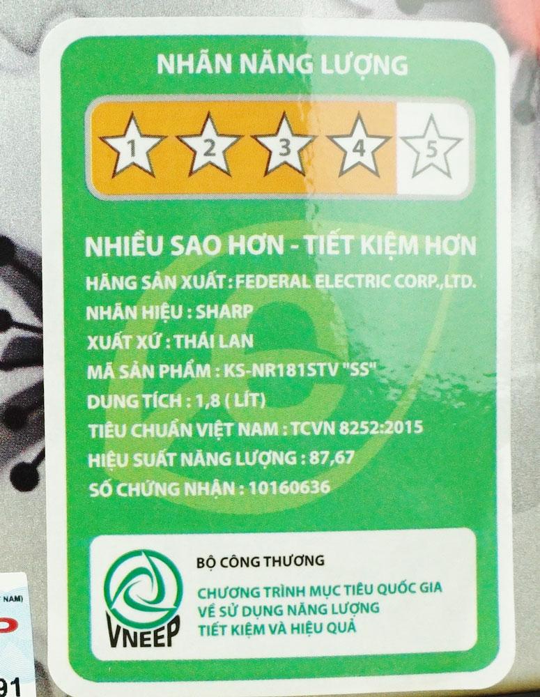 Nồi cơm điện 1,8 lít Sharp KS-NR181STV