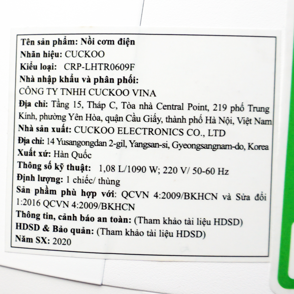 Nồi cơm điện cao tần Cuckoo 1.0L CRP-LHTR0609F