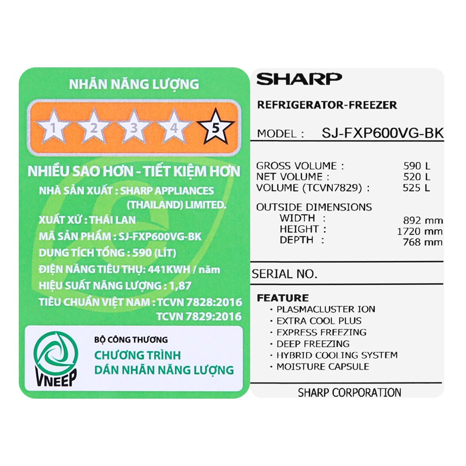 Tủ lạnh Sharp 4 cánh inverter 639L SJ-FXP640VG-BK