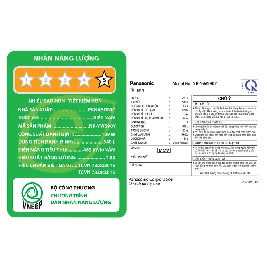 Tủ lạnh 4 cánh cao cấp Panasonic 540L NR-YW590YMMV