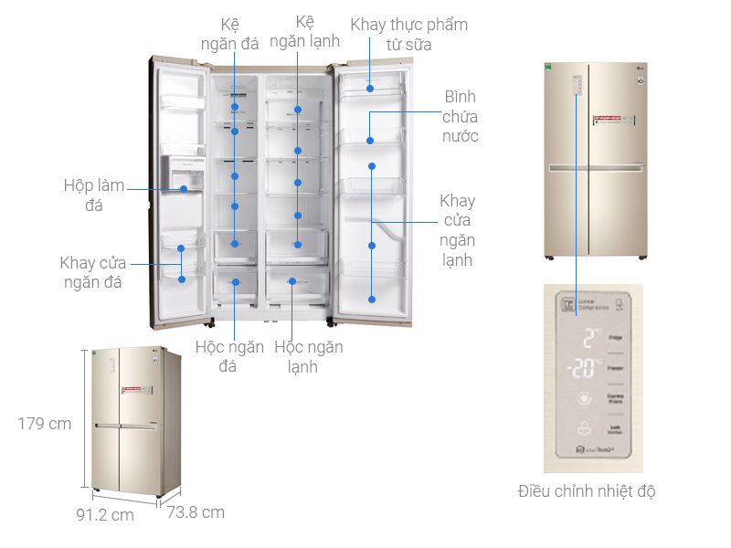 Th&ocirc;ng số kỹ thuật Tủ lạnh LG Inverter 626 l&iacute;t GR-B247JG